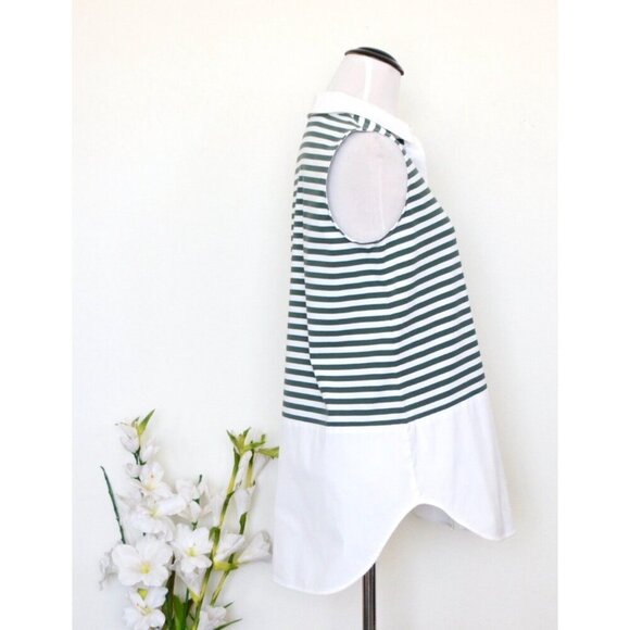 NEW! Lafayette 148 Striped Button Front Sleeveless Shirt Top Green White SZ S - Picture 5 of 7